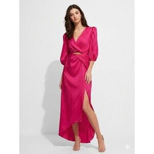 Express Women’s Faux Wrap Dress Hi-Low Puff Sleeve Fuscia Romantic-M